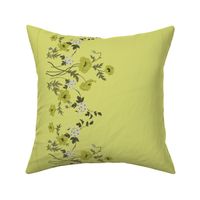 Antique Chartreuse Yellow Poppies & Hawthorn Border Print