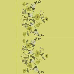 Antique Chartreuse Yellow Poppies & Hawthorn Border Print