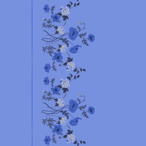 Cornflower Blue Poppies & Hawthorn Border Print