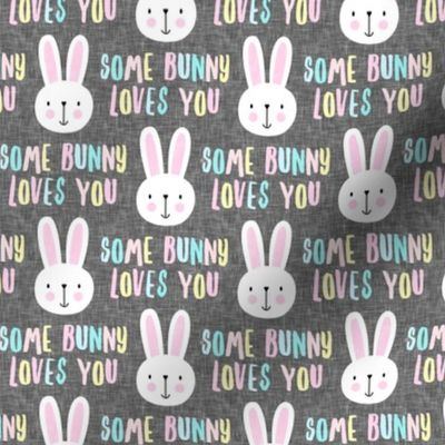 Some Bunny Loves You - easter bunny - Multi pastel on grey - LAD20