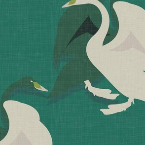 Swans on Vintage Pine Green / Large