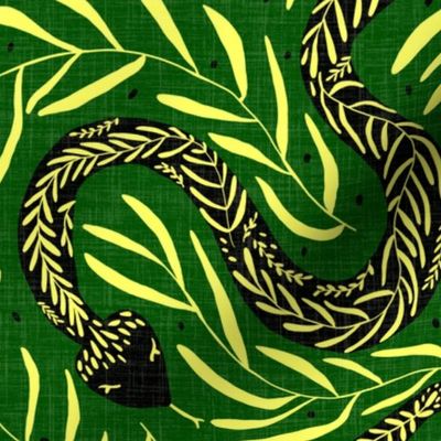 Snake study 2- green background with black snakes