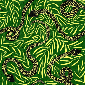 Snake study 2- green background with black snakes