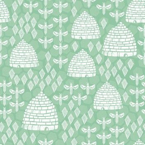 bee hive 93c6a5 fabric - bees fabric - linocut home decor