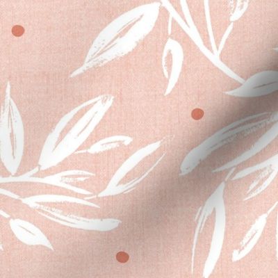 Zen - Blush Pink White Botanical Leaves Large Scale