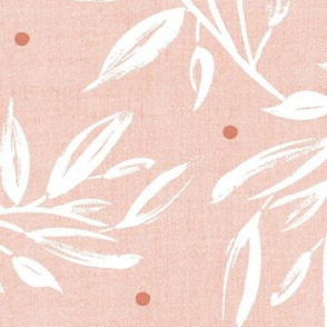 Zen - Blush Pink White Botanical Leaves Large Scale