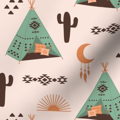 Southwest Tribal Teepee sun moon jade green Aztec tents