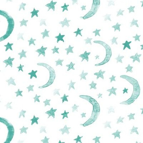 Emerald dreamy moons and stars for modern nursery - watercolor astrology kids baby night sky a 123-7