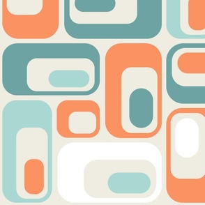 retro ovals teal aqua blue orange greige