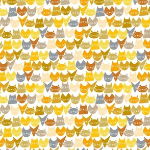 small scale cats - jelly cats shades of yellow on white - hand-drawn cats