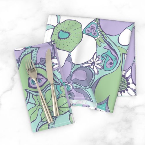 Floral Doodles lavender mint green white