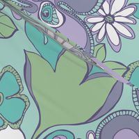 Floral Doodles lavender mint green white