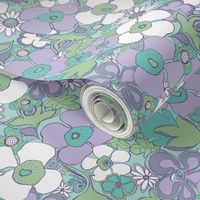 Floral Doodles lavender mint green white