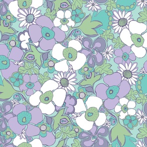 Floral Doodles lavender mint green white