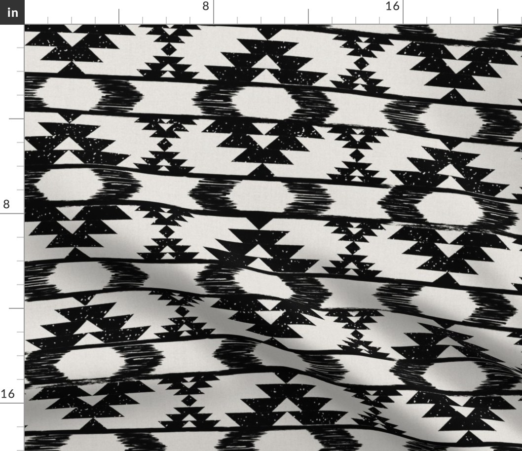 Modern tribal, black and soft beige, neutral abstract geometric - Aztec, Kilim inspired - medium