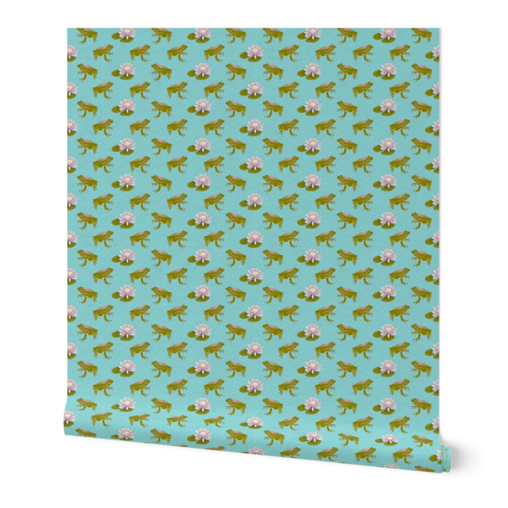 Peach blossoms-Frogs and lily pad-blue