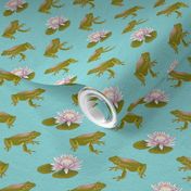 Peach blossoms-Frogs and lily pad-blue
