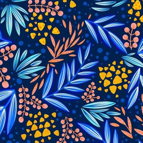 colorful leaves and flowers navy