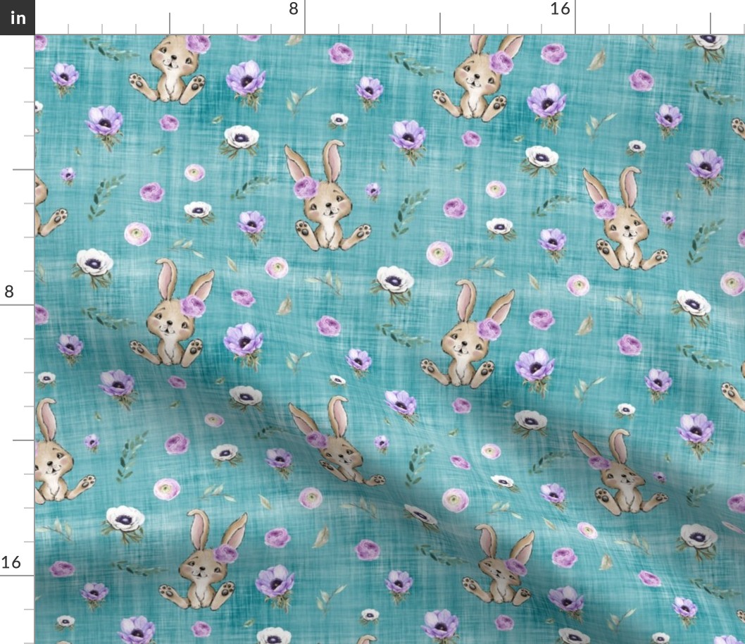  purple rabbit teal linen