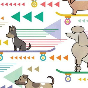 Skateboarding Dogs Multicolored Medium- Dog Board Sports- Skateboard for Pets- Spaniel- Chihuahua- Poodle- Dachshund- Doxie- Poodle- Corgi- Pug- Terrier-Home Decor- white Background