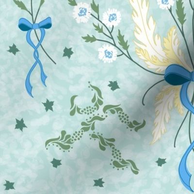 Rococo flower bouquet with ribbon bow decorated with stars sage green blue (large)