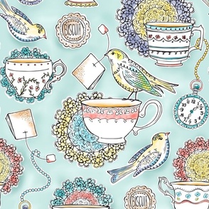 Afternoon Tea - Bird Watercolor Large Scale