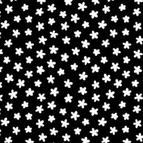 Ditsy Flowers - White on Black