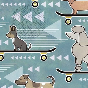 Skateboarding Dogs Teal Medium- Dog Board Sports- Skateboard for Pets- Spaniel- Chihuahua- Poodle- Dachshund- Doxie- Poodle- Corgi- Pug- Terrier-Home Decor- Green