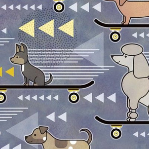 Skateboarding Dogs Slate Medium- Dog Board Sports- Skateboard for Pets- Spaniel- Chihuahua- Poodle- Dachshund- Doxie- Poodle- Corgi- Pug- Terrier-Home Decor-  Gray Blue