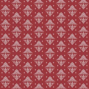 Victorian  damask, red ,white, 1 inch design