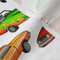 racing cars (blue, red, orange, green, yellow)