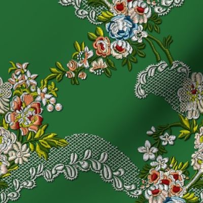 Roses Wave Brocade - Green