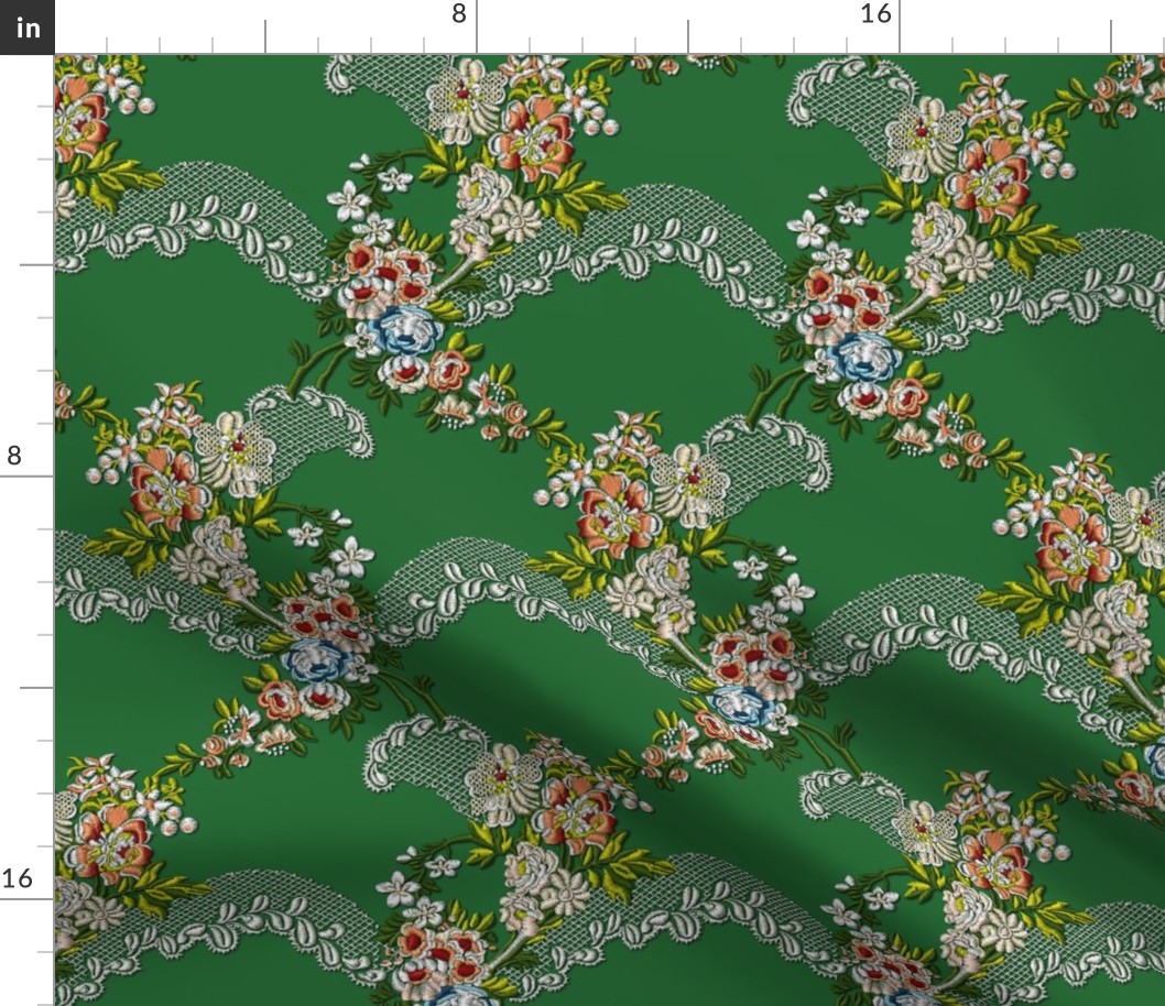 Roses Wave Brocade - Green