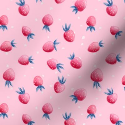 SMALL Pink strawberries berry pattern