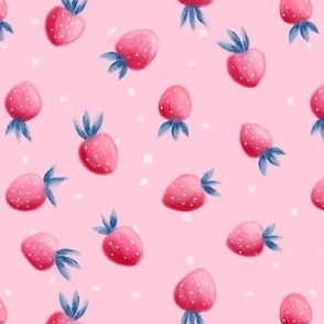 SMALL Pink strawberries berry pattern