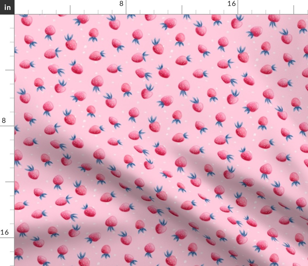 SMALL Pink strawberries berry pattern