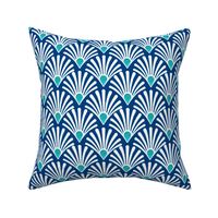 seashell navy blue art deco white with turquoise teal