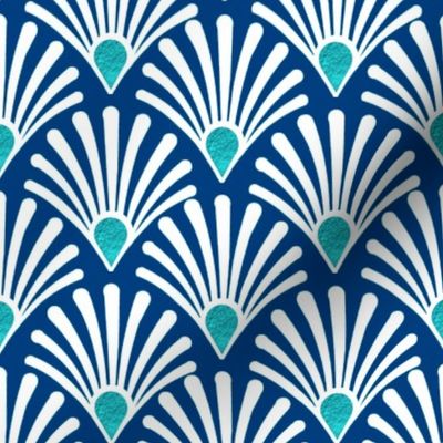 seashell navy blue art deco white with turquoise teal