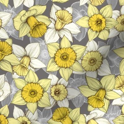 Daffodil Daze - Yellow, Grey & White floral pattern - medium 