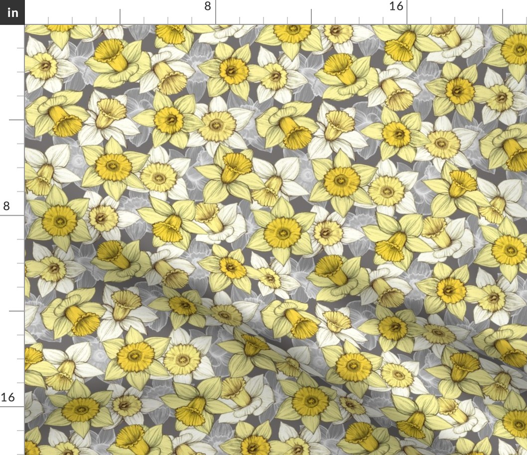 Daffodil Daze - Yellow, Grey & White floral pattern - medium 