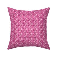  Fuchsia and white art deco retro fabric and wallpaper, ocean waves and geometric design.