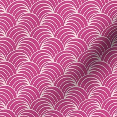  Fuchsia and white art deco retro fabric and wallpaper, ocean waves and geometric design.