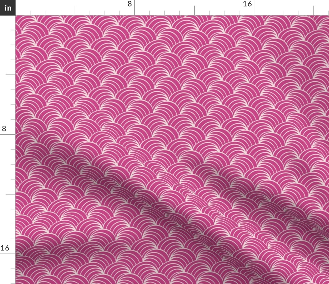  Fuchsia and white art deco retro fabric and wallpaper, ocean waves and geometric design.