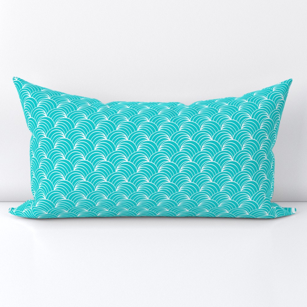  art deco turquoise  geometric ocean waves, teal and white retro fabric and wallpaper