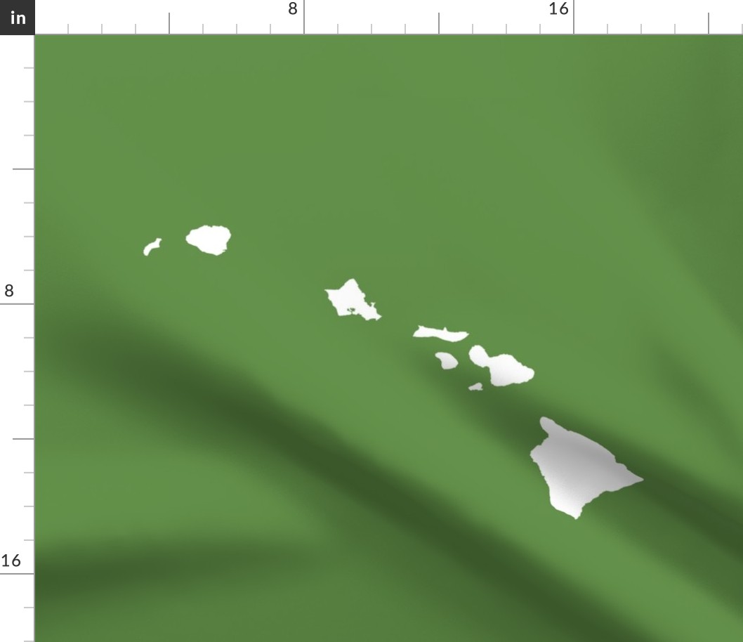 Hawaiian Islands silhouette - FQ panel,  white on molokai kukui nut flower green