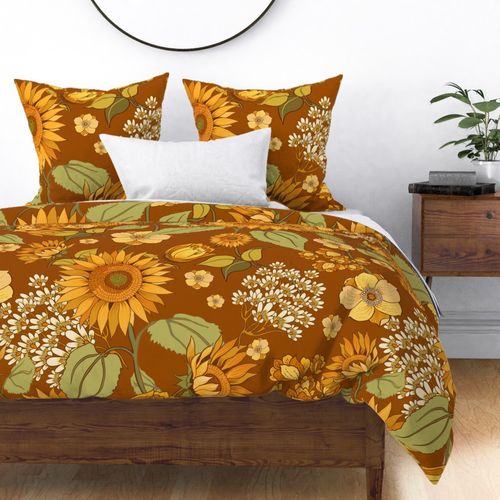 70s Retro Vintage florals  Sunflower Boho 