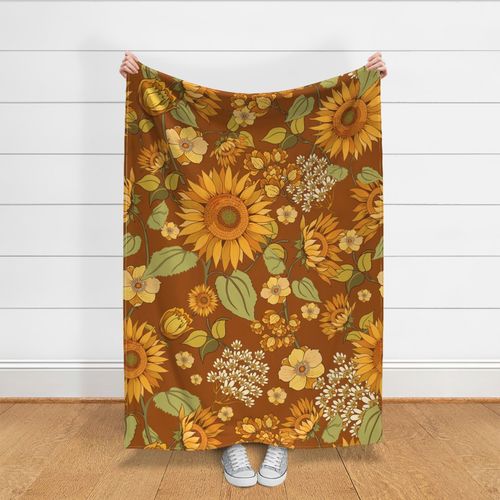 70s Retro Vintage florals  Sunflower Boho 