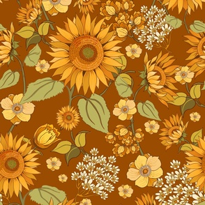 70s Retro Vintage florals  Sunflower Boho 