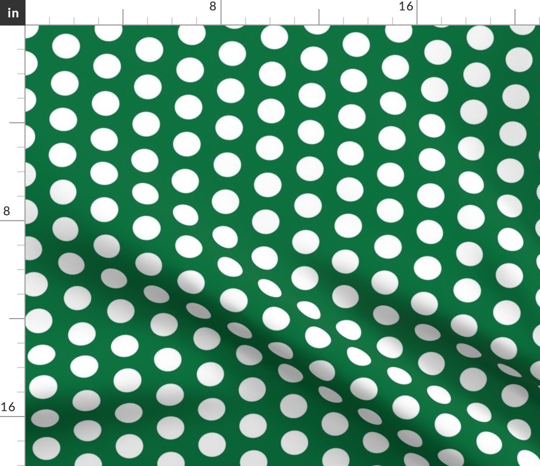 Large white polkadots on deep green - 1 inch polkadots