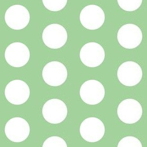 Large white polkadots on green - 1 inch polkadots